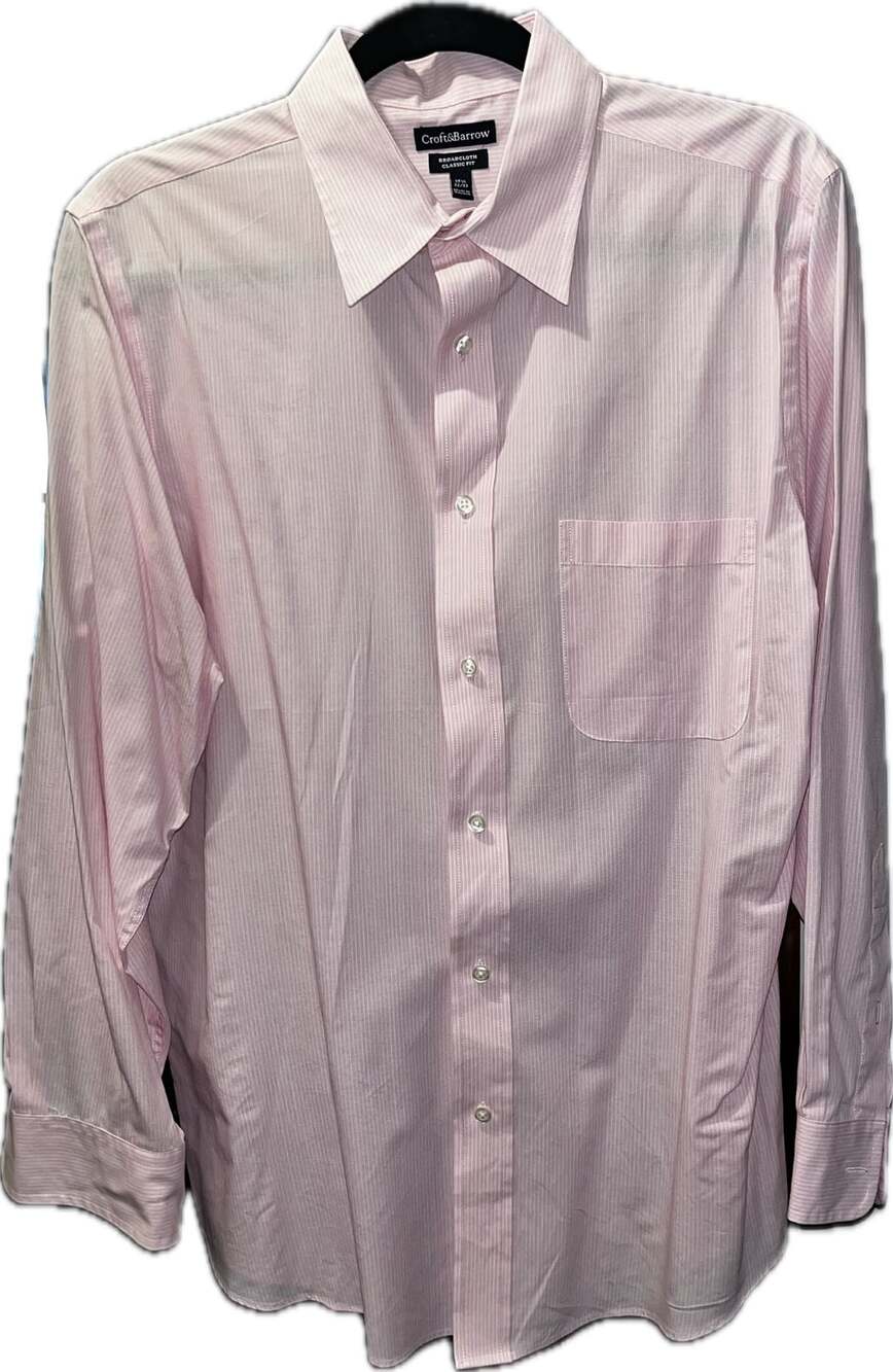 Croft & Barrow Dress Shirt Size 15 1/2 32/33 Pink Striped Broadcloth